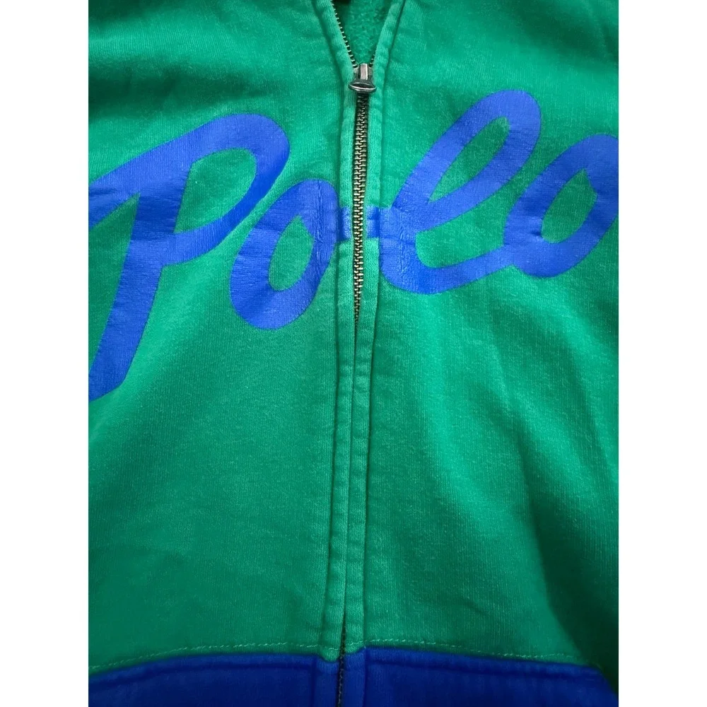 Polo Ralph Lauren Kids Green Colorblock Full Zip Hoodie Sweatshirt Size L 14-16